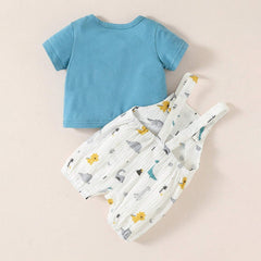 2PCS Cute Cartoon Dinosaur Printed Short Sleeve Baby Set