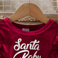 2PCS Christmas Santa Baby Letter Printed Baby Girl Dress