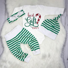 4PCS Best Gift Ever Letter Stripe Printed Baby Set