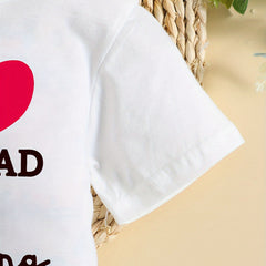 I Love Mom & Dad Letter Printed Short Sleeve Baby Jumpsuit