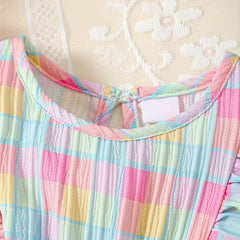 2PCS Pretty Plaid Printed Sleeveless Baby Jumpsuit