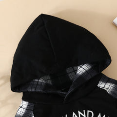 2PCS Plaid Letter Printed Hooded Long Sleeve Baby Set