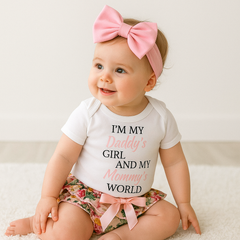 Letter Print Bodysuit & Floral Shorts & Headband