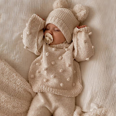 2 peças clássicas de malha de cor sólida para recém-nascidos com chapéu