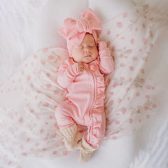 2PCS Sweet Solid Color Long Sleeve Ruffle Decor Zipper Baby Jumpsuit