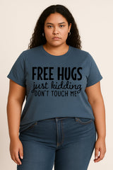Free Hugs Fashion Letter Print Women Slogan Plus Size T-Shirt