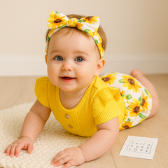 3PCS Lovely Sunflower Printed Baby Girl Set