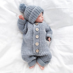 2 pièces adorable combinaison en tricot à manches longues pour bébé, couleur unie