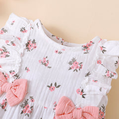 2PCS Pretty Floral Printed Baby Sleeveless Jumpsuit