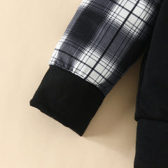 2PCS Plaid Letter Printed Hooded Long Sleeve Baby Set