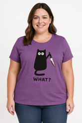 What? Hot Sale Funny Cat Printed Fashion Plus Size T-Shirt