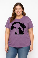 Lovely Horse Dog Cat Print Women Slogan Plus Size T-shirt