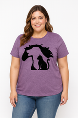 Lovely Horse Dog Cat Print Women Slogan Plus Size T-shirt