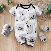 Comfy Cartoon Koala Printed Short Sleeve Baby Jumpsuit