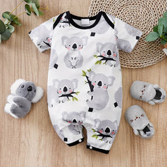 Comfy Cartoon Koala Printed Short Sleeve Baby Jumpsuit