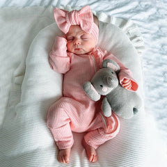 2PCS Solid Color Long Sleeve Ruffle Zipper Baby Jumpsuit