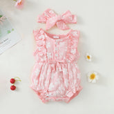2PCS Summer Floral Printed Sleeveless Baby Romper