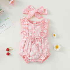 2PCS Summer Floral Printed Sleeveless Baby Romper