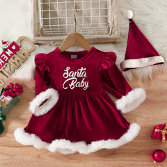 2PCS Christmas Santa Baby Letter Printed Baby Girl Dress