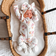 2PCS Sweet Floral Printed Ruffle Decor Long Sleeve Baby Jumpsuit