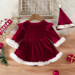 2PCS Christmas Santa Baby Letter Printed Baby Girl Dress