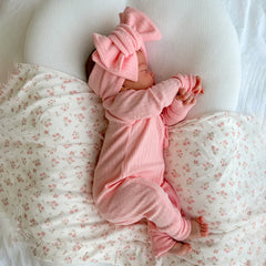 2PCS Sweet Solid Color Long Sleeve Ruffle Decor Zipper Baby Jumpsuit