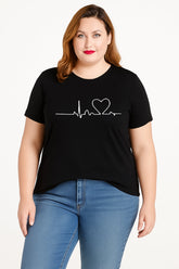Heartbeat Line Print Plus Size T-Shirt
