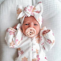 2PCS Sweet Floral Printed Ruffle Decor Long Sleeve Baby Jumpsuit