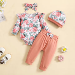 4PCS Sweet Floral Printed Long Sleeve Baby Set