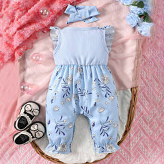 Elegant Floral Printed Sleeveless Baby Jumpsuit