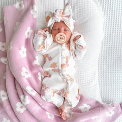 2PCS Sweet Floral Printed Ruffle Decor Long Sleeve Baby Jumpsuit