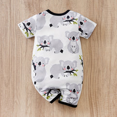 Comfy Cartoon Koala Printed Short Sleeve Baby Jumpsuit
