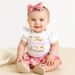 3PCS The Princess Has Arrived Letter Printed Floral Baby Set