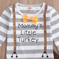 3PCS "Mommy's Little Turkey’" Letter Printed with Pants Baby Set