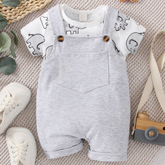 2PCS Lovely Elephant Printed Short Sleeve Baby Set