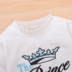 2PCS "The prince Has Arrived" Letters Printed Baby Jumpsuit