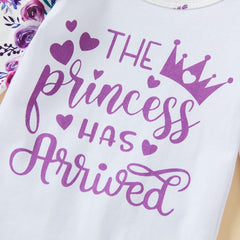 3PCS "The Princess Has Arrived" Floral Printed Baby Jumpsuit