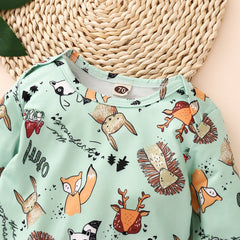 Cute Full Cartoon Plant And Animal Printed Long-sleeve Baby Jumpsuit