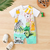 Lovely Colored Pencil Animals Printed Baby Jumpsuit