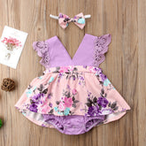 2PCS Lovely Floral Printed Baby Romper
