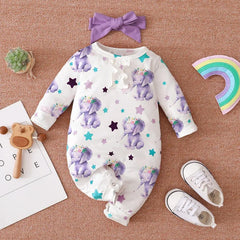 2PCS Cute Cartoon Elephant Printed Baby Jumpsuit