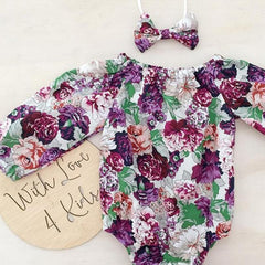 Floral Romper with Bowknot Decor Pants Set