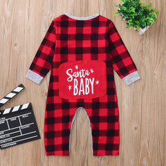 Cute Santa Baby Plaid Printed Baby Jumpsuit