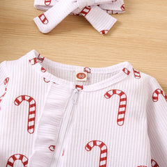 2PCS Lovely Organic Waffle Candy Cane Printed Baby Jumpsuit