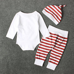 3PCS Best Gift Ever Letter Christmas Stripe Printed Baby Set