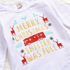 3PCS Merry Christmas Letter Printed Baby Set