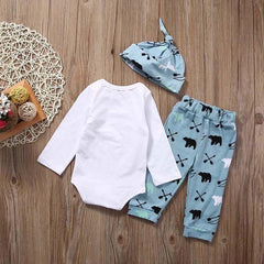 3PCS "Little Man" Bear Printed Long Sleeve Baby Boy Set