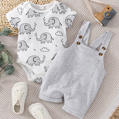 2PCS Lovely Elephant Printed Short Sleeve Baby Set