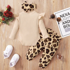 3PCS "I Got It From My Mama" Leopard Printed Baby Girl Set