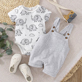 2PCS Lovely Elephant Printed Short Sleeve Baby Set